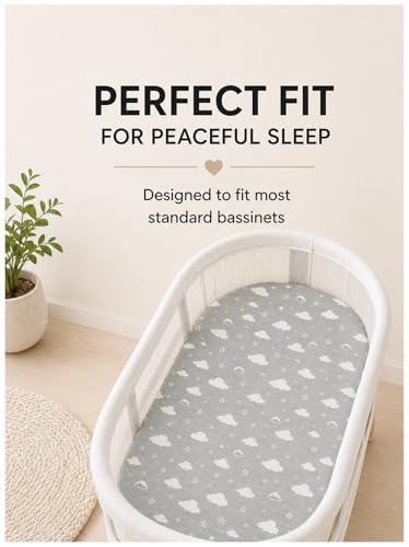 Image of Bassinet Sheets, Universal Fit 33 x 17, Heather Gray-White, 3 Pack