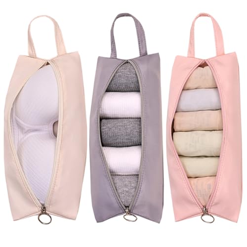Petunny 3Pcs Travel Underwear Organizer Bag Portable Clothes Pouch for Travel Organizer Pack Cube for Lingerie Socks
