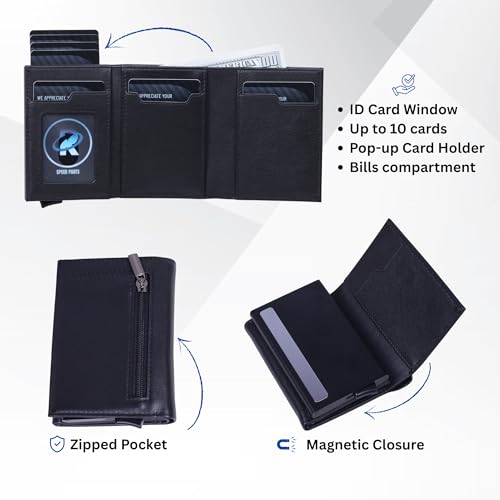 Pop Up Wallet for Men Toggle Style, Premium Leather Trifold with RFID Blocking, Coin Cash Pocket Slim Minimalist Front Pocket EDC Wallet Perfect for Father’s Day, Birthdays, special ocassions3