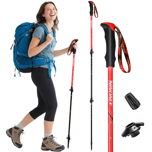 Ninonly Bastón de Trekking Plegable de Carbono, Bastón de Senderismo Telescopico para Hombres y Mujeres, Extensible Senderismo Accesorios Ligeros con 3 Puntas Carga 150kg para Caminar Montaña