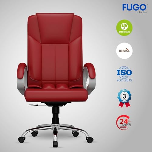 Image of FUGO FG17 Orthopedic Boss Chair with 3 Year Warranty, Leatherette Office Chair, Ergonomic Executive Chair with Spacious Cushioned Seat, Heavy Duty Metal Base, Rocking Function (Red)