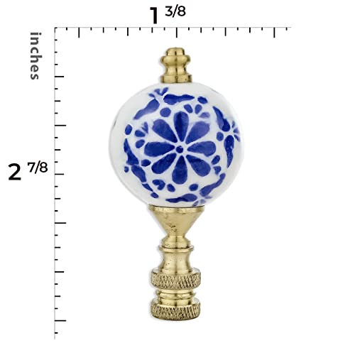 Image of Royal Designs, Inc. Crackled Round White with Blue Accent Finial for Lamp Shade, F-5300-PB-2, Polished Brass - Pack of 2