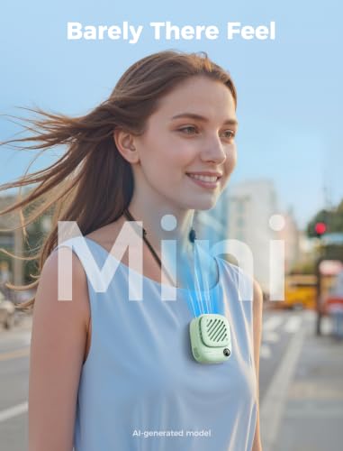Image of Aecooly Mini Portable Neck Fan, Mighty Hands Free Fan, Magnetic Fit Click 01 USB Rechargeable [10H Max Cooling Time], Personal Battery Powered, Pocket for Travel, Summer, Gifts for Women -Green