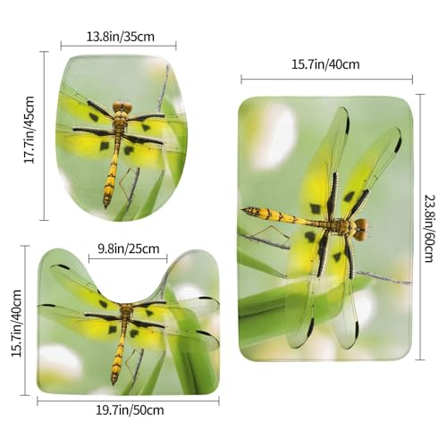 Tapis de bain absorbant jaune ensemble de 3 tapis motif libellule - 3