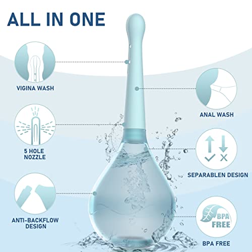 Image of Enema Douche for Men & Women - Anti Back-Flow Anal Bulb with 5-Opening Spray Tip, 150ml Portable Kit for Personal Intimate Hygiene (Blue)