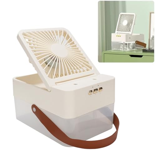 Annadue Ventilador Humidificador de Escritorio con Tanque de 2.5L, Combo de Enfriamiento y Humidificación para el Hogar/oficina, Ventilador de Neblina Ultra-queso con Portátil, 1200 mAh. (WHITE)