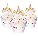 80 Pieces Unicorn Cupcake Toppers and Wrappers Decorations Unicorn Cup Cake Liners Rainbow Birthday Party Supplies Used for decorating desserts at birthday parties