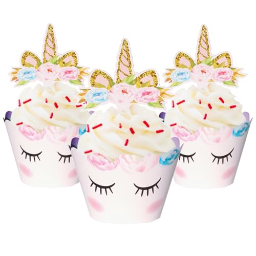 Unicorn Cupcake Toppers and Wrappers Decorations (40 of Each) - Reversible Rainbow Cup Cake Liners with Unicorn Topper | Cute Decorating Supplies for Girl Birthday Party