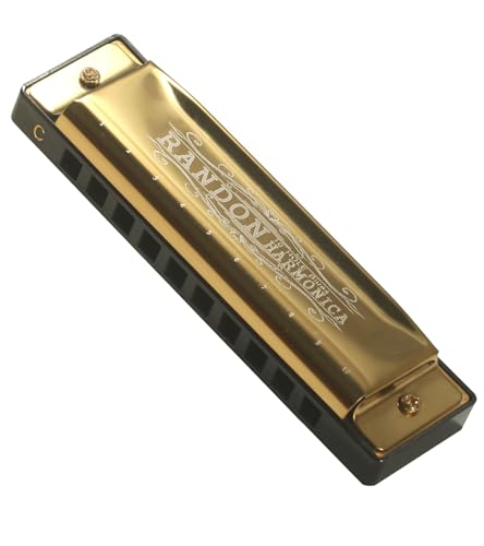 Randon Golden Harmonica Key of C with Case, 10 Holes 20 Tones Diatonic Harmonicas Mouth Organ, Blues Harmonica for Adults/Kids/Professional Players/Beginners, Vintage Style Harmonica, as a Gift