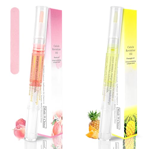 Foncomy 2PCS Cuticle Oil Pen for Nails,Nail Oil Pen for Nail Care,Cuticle Oil for Nails with Nail File,Nail Oil Cuticle Prevent Dry Cracking and Hangnails,Deep Nourishment(Pineapple & Peach Flavor)