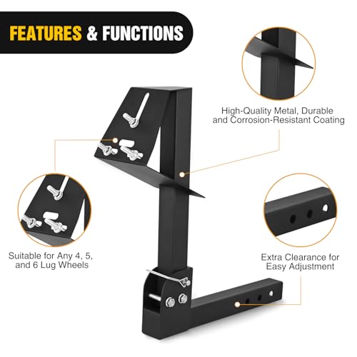 Image of Nilight Trailer Hitch Spare Tire Carrier Adjustable Hitch Spare Tire Mount for Truck SUV ATV UTV for 2 Inch Receiver Fits 4 & 5 & 6 Lugs Trailer Wheels