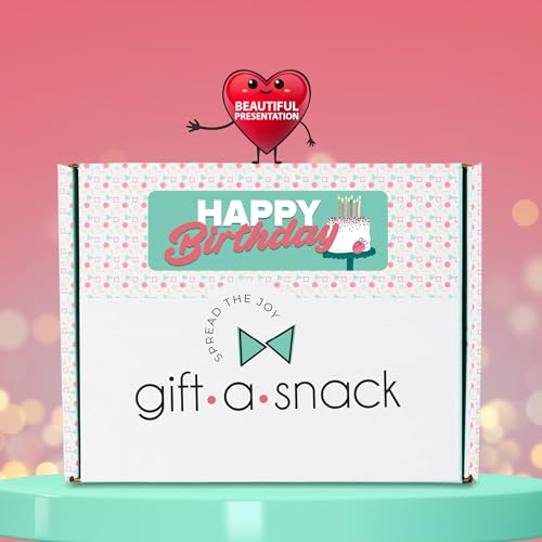 Image of Gift A Snack - Happy Birthday Snack Box Variety Pack Care Package + Greeting Card (60 Count) Bday Sweet Treats Gift Basket, Candies Chips Crackers Bars - Office Food Assortments