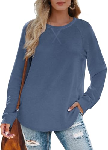 Image of Womens Sweatshirts Crewneck Loose Fitting Tops For Women Long Sleeve Shirts Pullover