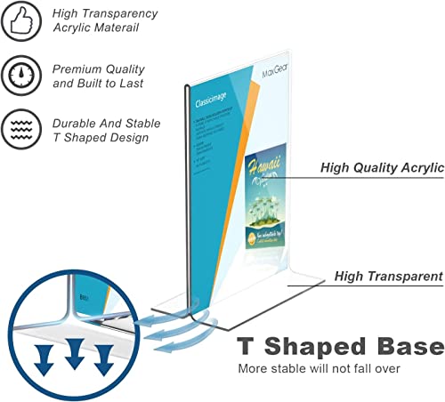 Image of Shuban Acrylic Sign Holder Table Sign Holder Double Sided T Shape Clear Plastic Desktop Display Holder Vertical Menu Stand Sign Holders for School, Office, Hotel, Party (05 X 7 Inch -2Pcs)
