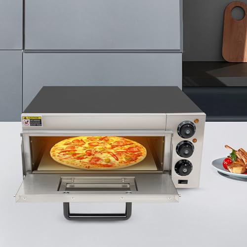 Four à pizza, électrique, en acier inoxydable, pour tartes flambées, four à pizza professionnel, pour pizza, pain et pâtisseries, température jusqu'à 350 °C, minuterie jusqu'à 30 min