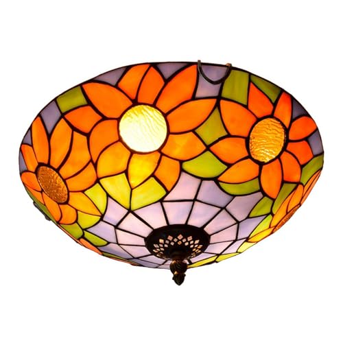 Plafonnier encastré style Tiffany et lustre vintage bleu de 30cm
