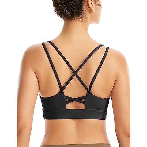 Maxbee Sports Bras for Women Sexy Longline Crisscross Back Sports Bra-Medium Support Strappy Yoga Bra Black Cover