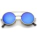 zeroUV - Mid Size Flip-Up Colored Mirror Lens Round Django Sunglasses 49mm (Gold/Blue Mirror)