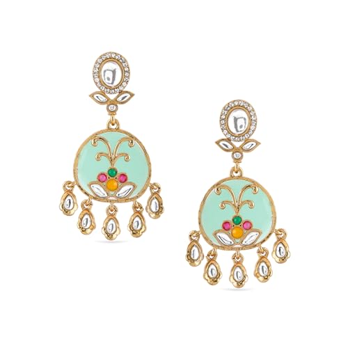Image of Rubans Long Dangler Earrings Kundan & Pearl Ethnic Jewellery Gift for Women & Girls