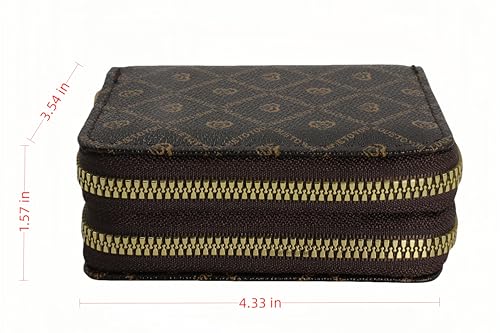 Ladies' credit card small wallet, double zipper large capacity card storage box, with 9 card slots and 4 change slots, 4.33 x 3.54 x 1.57 inches, coffee color4