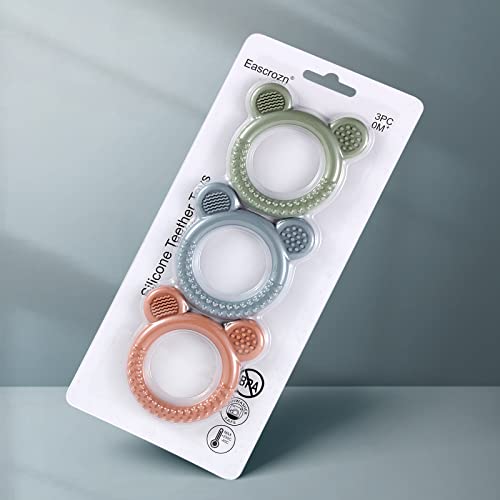 Eascrozn Baby Teething Toys For Babies 0-6 Months Set Of 3, Baby Toys 6 To 12 Months, Bpa Free Soft And Textured Bear Ring Silicone Teether Relief Soothing Sore Gums Chew Infant Toys #TOP1