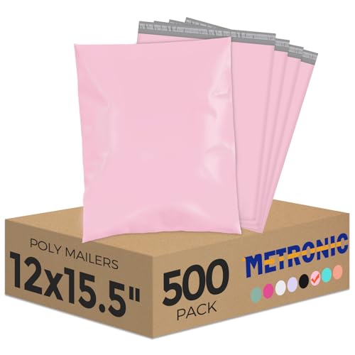 Image of Metronic Poly Mailers 12X15.5 500Pack, Strong Adhesive Shipping Envelopes for Clothing, Waterproof Shipping Bags for Small Businesses, Flexible Mailers Poly Bags Packages Bags Light Pink