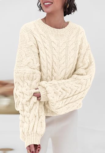 Image of PRETTYGARDEN Womens Sweaters Spring 2026 Cable Knit Long Sleeve Crewneck Oversized Sweater Chunky Pullover Loose Outfits