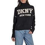 DKNY Womens Long Sleeve Athletic Fit Logo Mock Neck Sweater