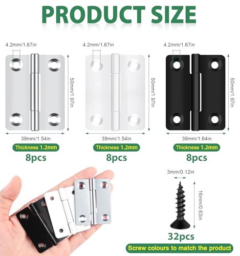 8 Stück Scharniere Klappbar, Bolatus 50x39mm Scharnier Edelstahl Türscharniere für Holztüren Schränke Fenster Tür Scharnier Set mit 32 Stück Schrauben, Schwarz