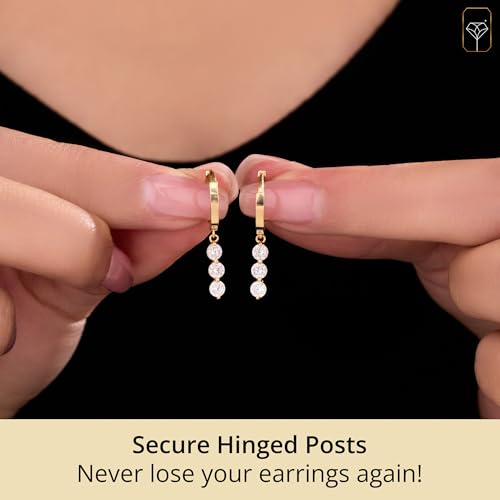 10K Yellow Gold Huggie Earrings with CZ Dangles | Cubic Zirconia Real Gold Huggie Hoop Earrings | Hypoallergenic Anti-Tarnishing Solid Gold Earrings 12mm by MAX + STONE3