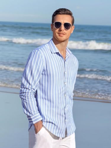Image of Men's Regular Fit Vertical Striped Casual Shirt | Full Sleeve Cotton Polyster Blend Shirt for Men | Slim Fit Stylish Party