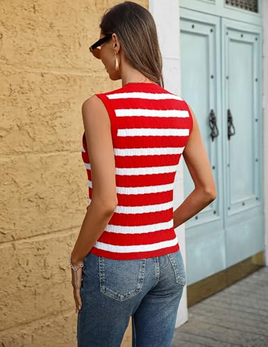 Image of LOOKBOHO Women V Neck Sweater Vest Cable Knit Button Down Striped Tank Top Casual Crochet Knitted Sleeveless Cardigan