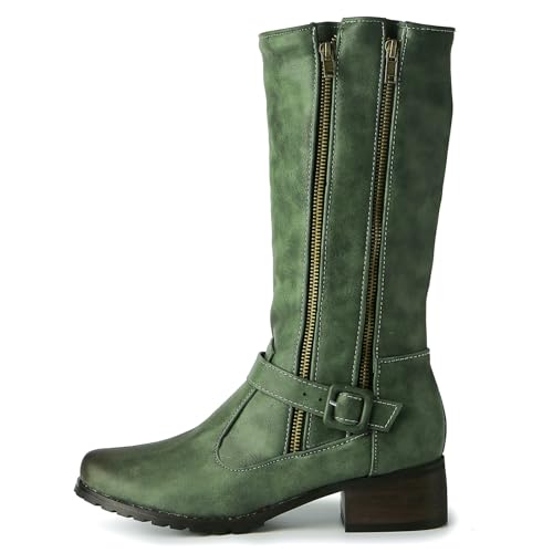 Betastella Womens Chunky Knee High Boots Low Heel Riding Boots Side Zipper Pull On Long Tall Boots4