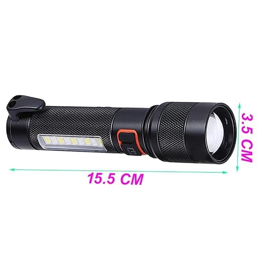 Image of MZ M987 Car Emergency Flashlight with Safety Hammer & Seatbelt Cutter,80W + 30W COB Zoomable LED Torch,5 Light Modes,700ft Long Range,Rechargeable via Type-C, IPX4 Waterproof - Black