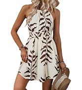 BLENCOT Womens Summer Beach Halter Neck Dresses Casual Smocked A Line Floral Mini Dress with Pockets