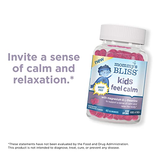 Mommy's Bliss Kids Feel Calm Gummies, Support A Sense Of Calm And Relax The Body, Made With Magnesium, L-Theanine, Sugar Free Raspberry Lemonade Flavor, Age 4+, 60 Gummies #TOP1