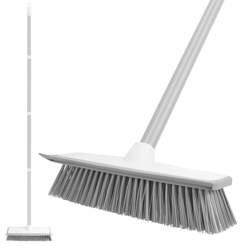 Jubor Cepillo para Fregar Suelos 2 en 1, Cepillo para Suelos de Cerdas Duras con Mango Largo 136cm, Cepillo de Limpieza de Piso Telescópico para La Limpieza de Baño, Cocina, Patio, Terraza, Garaje