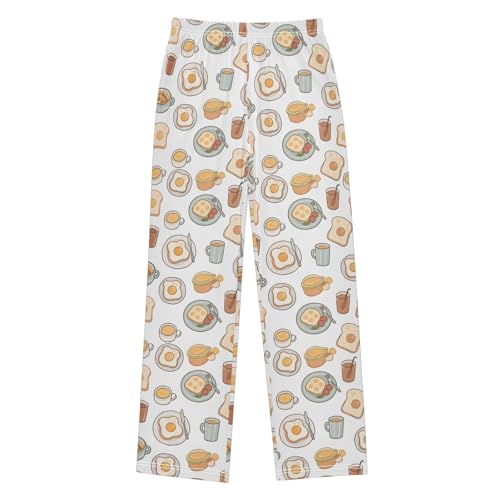 Pajama Pants Lounge Sleep PJ Bottoms Sleepwear Elastic Waist Drawstring S Breakfast