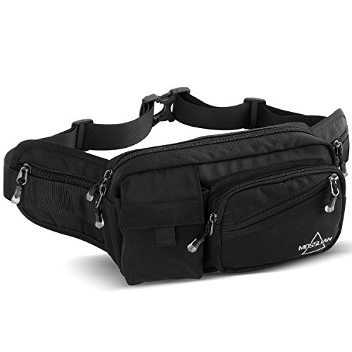 MOSSLIAN Riñonera deportiva impermeable para viajes, para hombre y mujer, para correr, fitness, ciclismo, adecuado para teléfono móvil de hasta 7 pulgadas (negro)