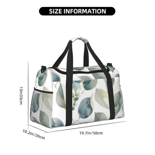 Eucalyptus Leaves Print Foldable Carry On Tote Large Capacity Hand Carry Bag for Airplane Weekend Getaways4