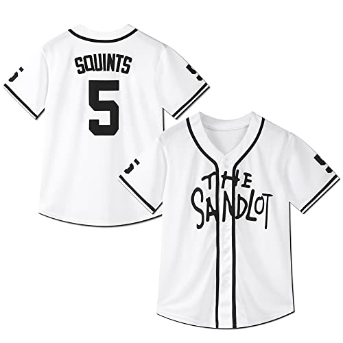 Youth Baseball Jersey #5 Stitched The Sandlot Michael Squints Movie Kids Baseball Jersey Gift for Kids XS-XL White (Small)