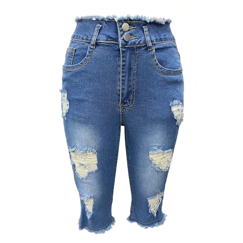 Jean Capris for Women Casual Ripped Skinny Jeans with Pockets Capri Jeggings Summer Distressed Crop Denim Pants4