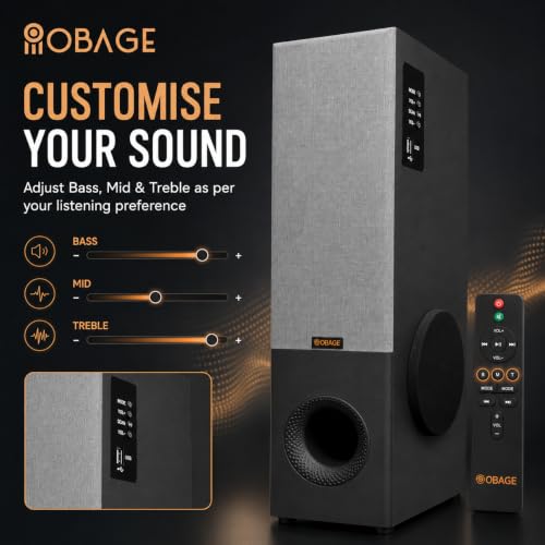 Image of OBAGE Zylo-5 Single Tower Speaker System | 80W Output | HDMI ARC, Bluetooth, FM, AUX | Digital Bass, Mid & Treble Control | Clear & Balanced Sound for TV, Music & Movies