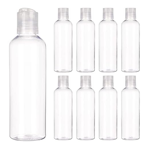 BENECREAT 8 Pack 200ml Botellas Transparente Contenedores Vacíos de Plástico Pet para Jabón de Manos Limpiador Facial, Botellas Recargables y Portátil