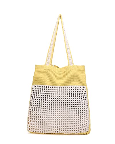 Image of ENBEI Beach Bag Crochet Tote bag for Women,Aesthetic Boho Large Bag,Foldable&Lightweight,Shopping,Beach,Travel,Daily Use