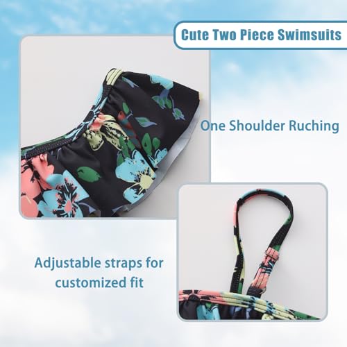 Image of Girls Two Piece Tankini Swimsuits Tie Dye Bathing Suit for Kids One Shoulder Swimwear 3-16 Years