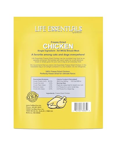 Life Essentials by Cat-Man-Doo | Chicken - 5oz. Bag | Freeze Dried Chicken Cat & Dog Treats | Healthy, Single Ingredient, Training Treats, High Protein - Image 2