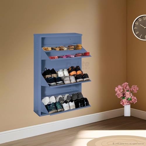 Image of DELITE KOM 24 inch Wide, 6 Shelf Metal Shoe Rack Wall Mounted for Home with Central Lock | Holds Upto 18 Shoes or 30 Slippers Pair | Double Decker, 1 Yr Warranty, (41x24x8, Graphite Grey) DIY Space Saver