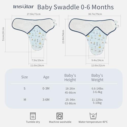 Image of insular Baby Swaddle Wrap, Swaddle Blanket for Newborn and Infant, Adjustable Swaddling Set for Boy and Girl, Soft Cotton Baby Sleep Sack 3 Pack, Ocean, Medium(3-6 Month)