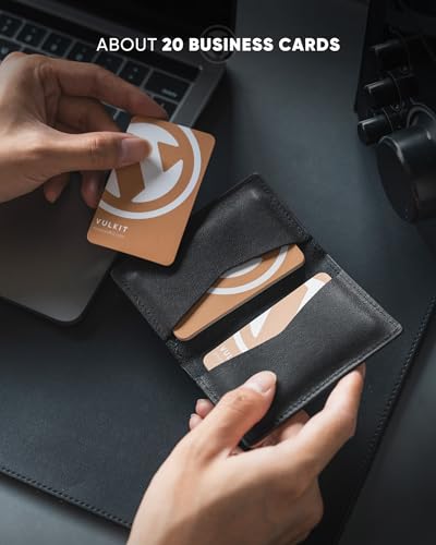 Image of VULKIT Leather Business Card Holder 2 Sided Slim Business Name Card Organizer for Men or Women (Nappa Black)